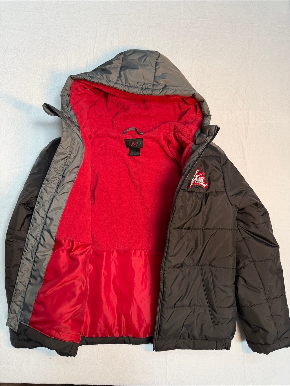 Jordan Kids Black & Gray Puffer Jacket with Red Lining - Picture 8 of 8